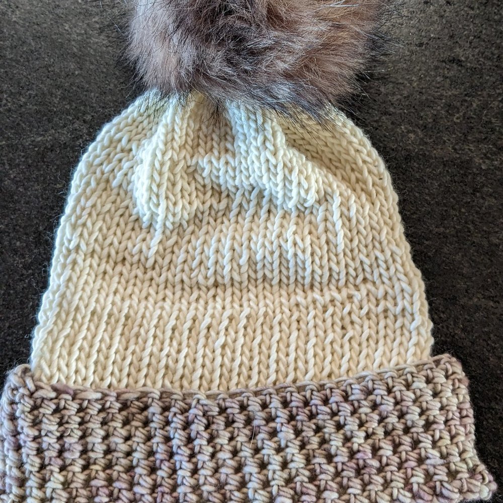 crochet and knit hat with pom